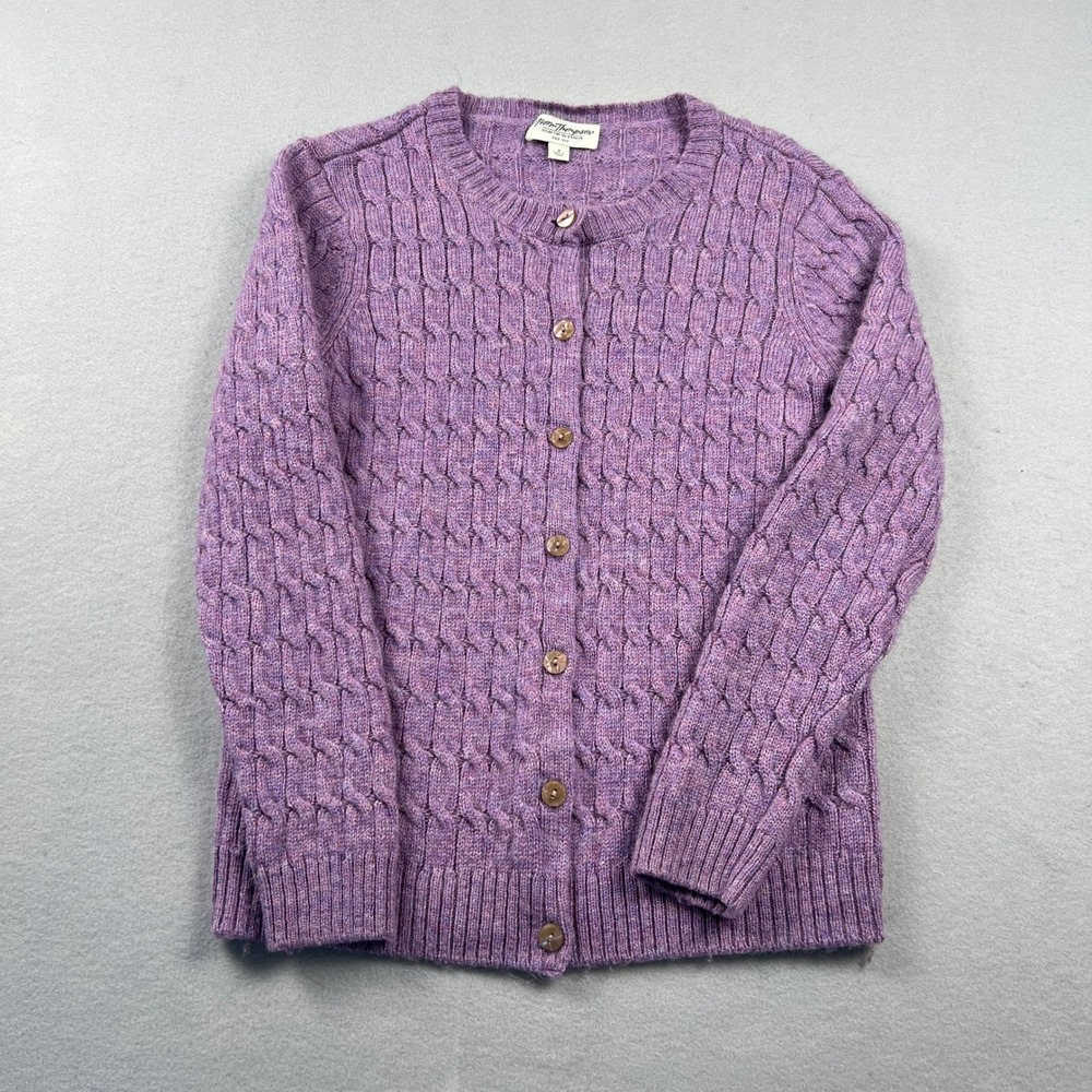 VTG Style 100% Wool Norm Thompson Cardigan Sweater‎ Small Cable Knit Classic